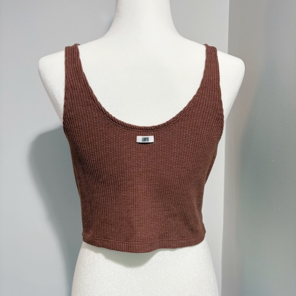 Lunya Ribbed Waffle Knit Pima Cotton Cropped Tank Top Size Medium Brown Henley - Picture 3 of 11